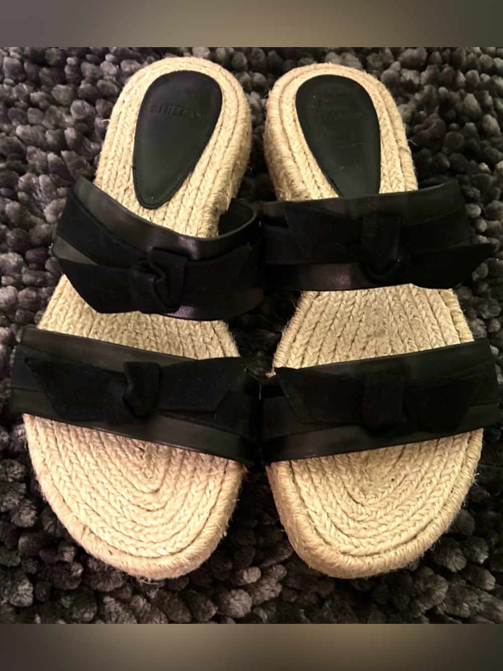 Alexandre Birman Black Leather with Braided Espadrille Slide Sandals Size 39.5/9